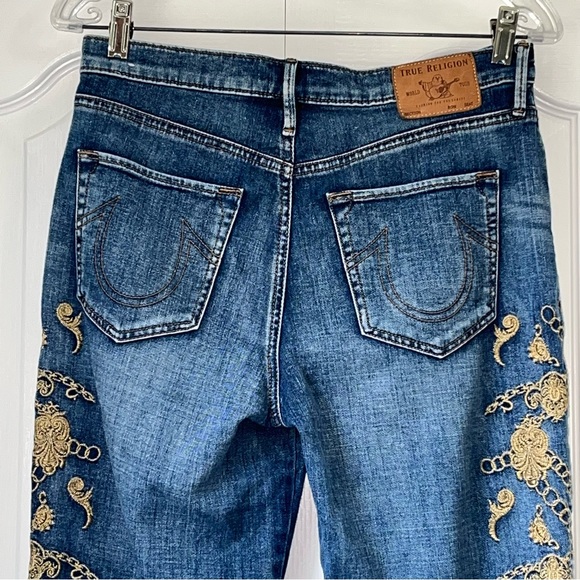 TRUE RELIGION size 30 high waist slim straight leg ornate jeans denim streetwear - Picture 6 of 16